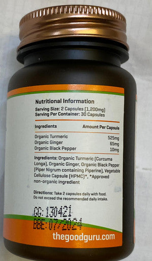 Organic Turmeric +Organic Ginger & Black Pepper Helps cope Stress 30 capsules