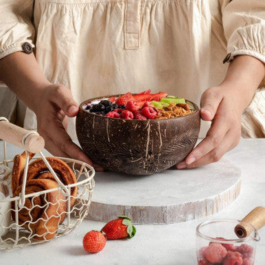 100% Natural Coconut Shell Bowl and Spoon Set (Leaf Pattern)