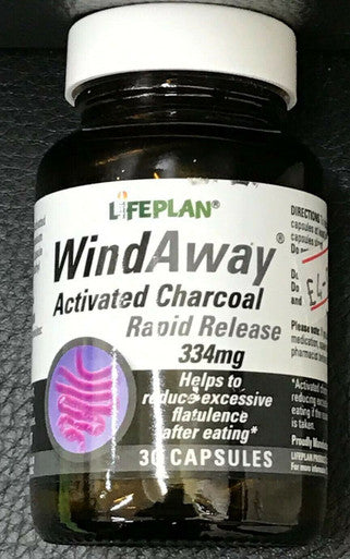 Activated Charcoal rapid release 334mg, helps in excessive flatulence 30 Capsules vegan