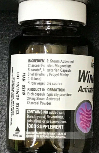 Activated Charcoal rapid release 334mg, helps in excessive flatulence 30 Capsules vegan