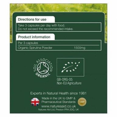 Organic Spirulina 500mg - 90 Capsules support protein intake vegan