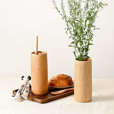 Natural Bamboo Cup - 100%  Natural Wooden Cups 18cm Tall (500ml capacity)