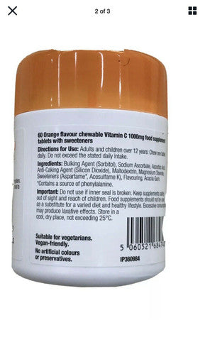 Chewable Vitamin C 1000mg For immunity Orange Flavour Vegan Friendly