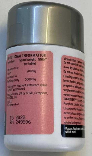 Cranberry 200mg Food supplement 30 tablets cranberry extract, providing a natural solution for urinary tract health