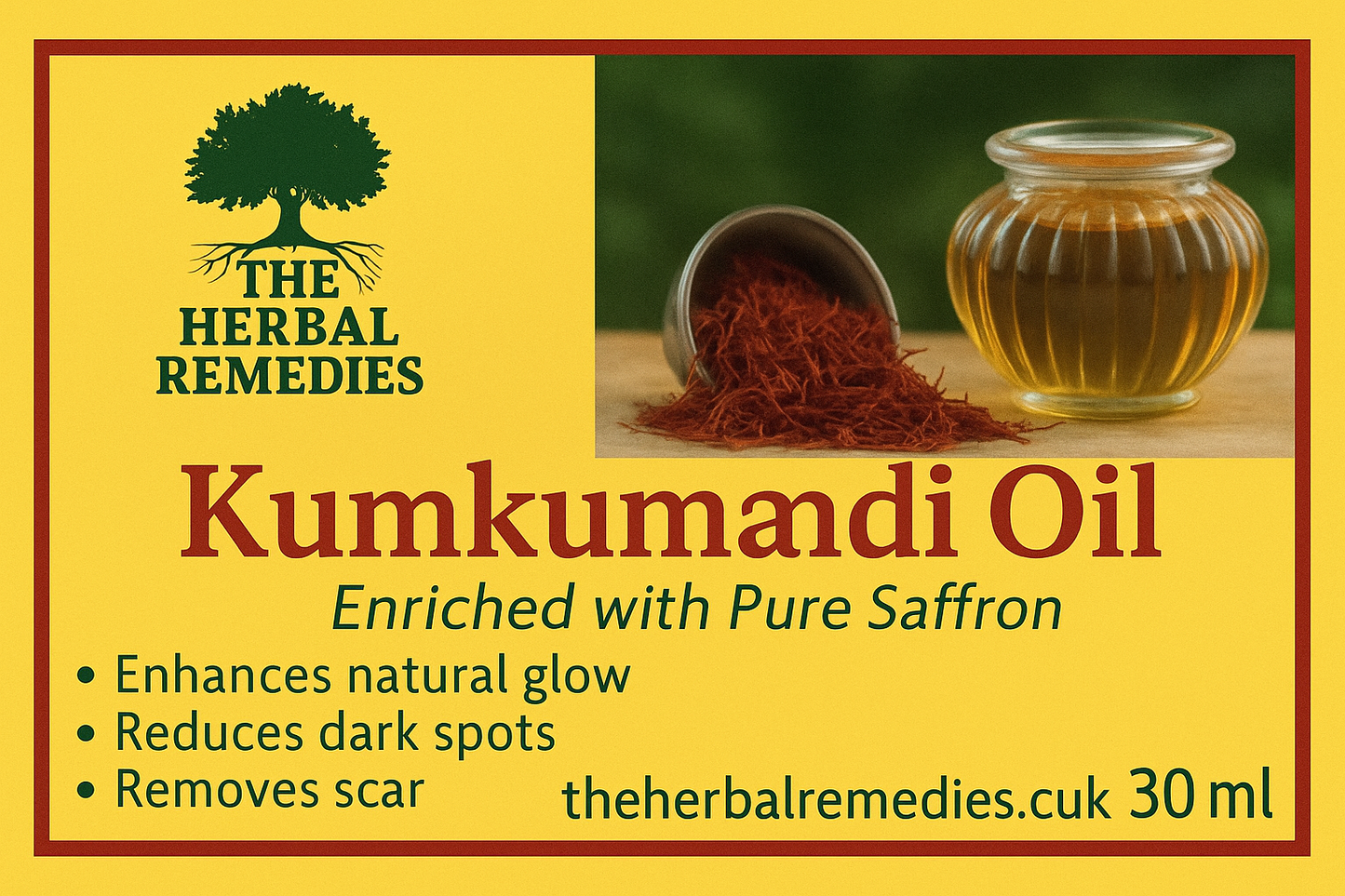 Organic Kumkumadi with Saffron Oil 50ml glass dropper bottle