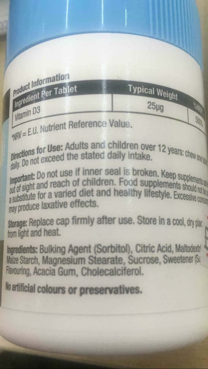 chewable Vitamin D highstrength raspberry flavour