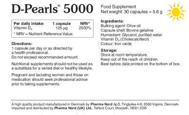 Bio Vitamin D3 5000 IU cholecalciferol 30 Capsules Pharma Nord 125 micrograms