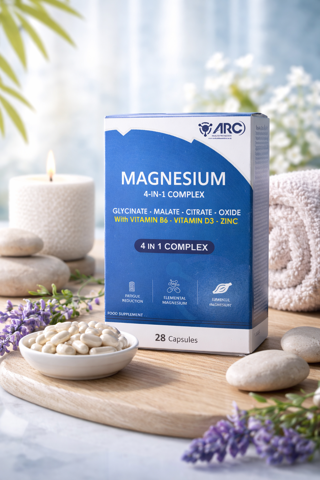 Magnesium 4-in-1 Complex Capsules – With Vitamin B6, Vitamin D3 & Zinc – 28 Capsules