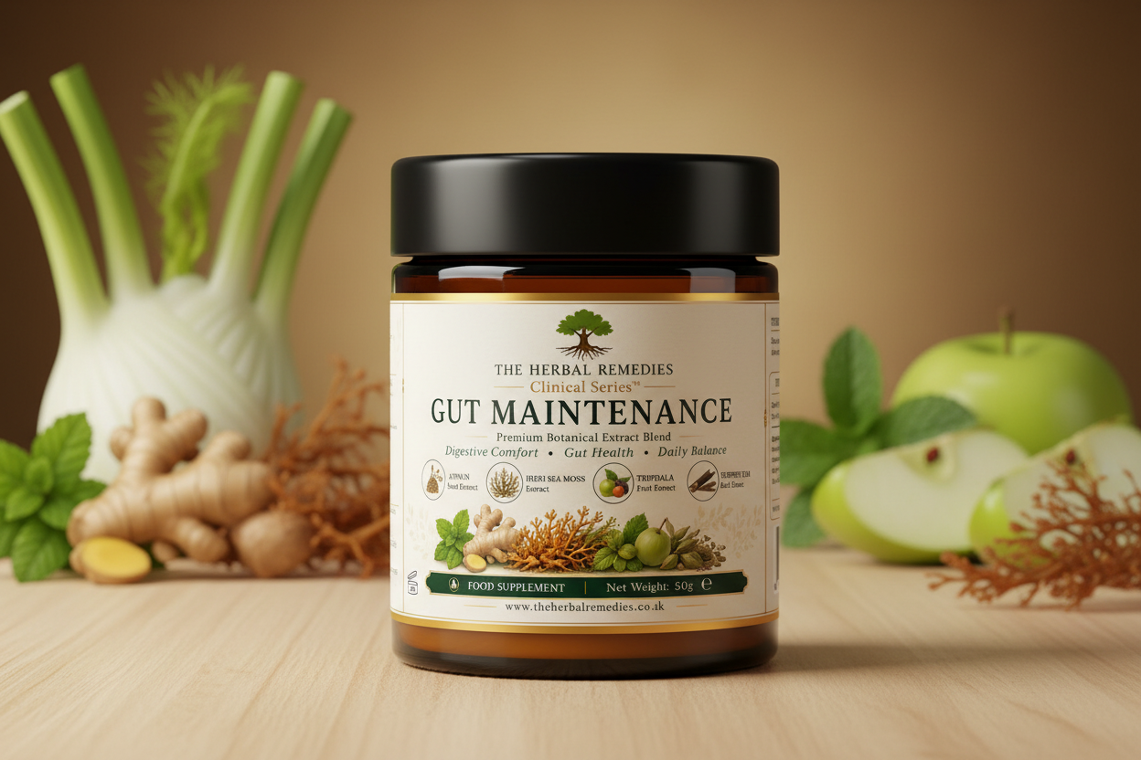 Gut Maintenance herbal blend with triphala, peppermint and slippery elm designed to support digestion, reduce bloating and maintain gut balance.