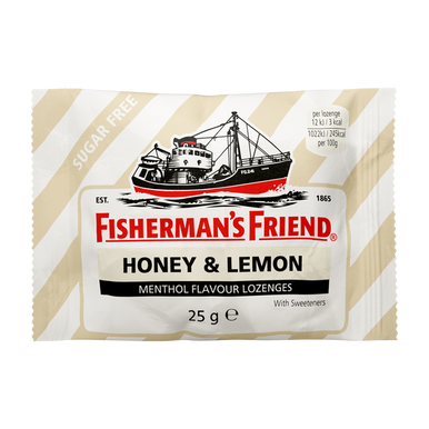 Fisherman's Friend Honey & Lemon – 25g Sugar-Free Lozenges | Soothes Throat | Menthol Relief (20 Lozenges}
