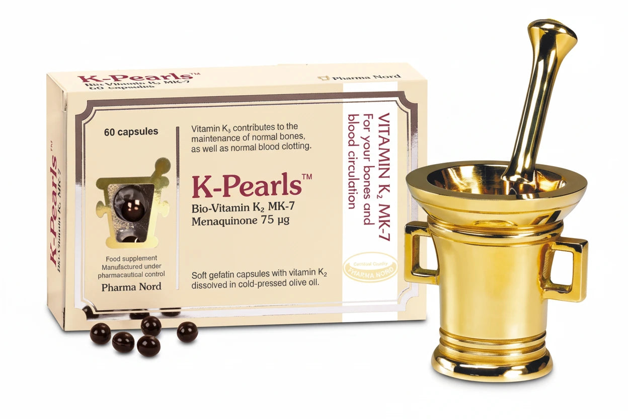 K-Pearls contains 75mcg of vitamin K2 MK7 for blood circulation 60 capsules