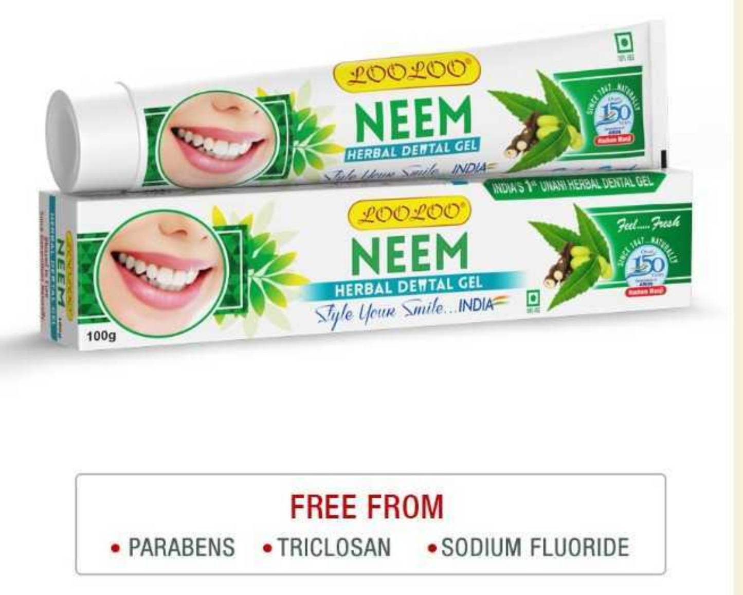 Protect your teeth naturally with LooLoo Neem Dental Gel. Antibacterial formula for fresh breath, healthy gums, and plaque removal. 100% Vegetarian & Fluoride-free.