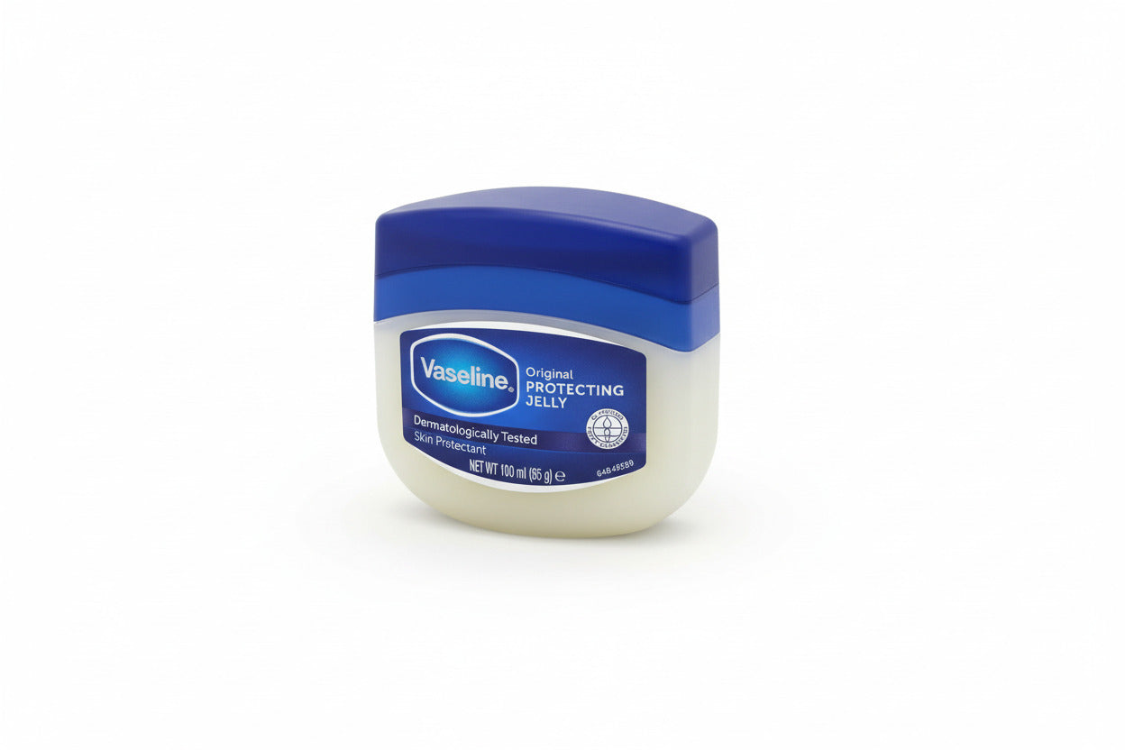 Vaseline Original Protecting Jelly container on a textured surface