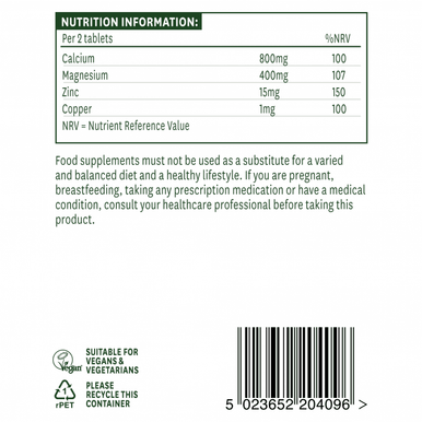 Calcium, Magnesium + Zinc 90 tablets normal bones muscle function Natures Aid