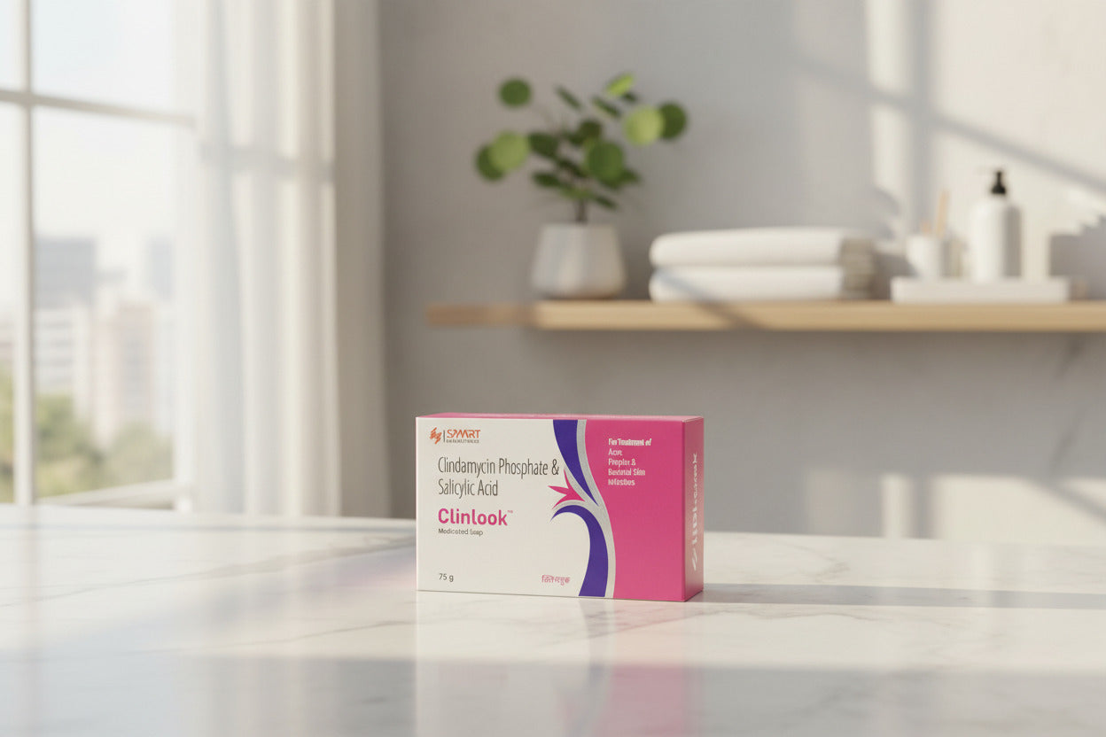 Box of Clinlook medicated soap with visible branding on a light background