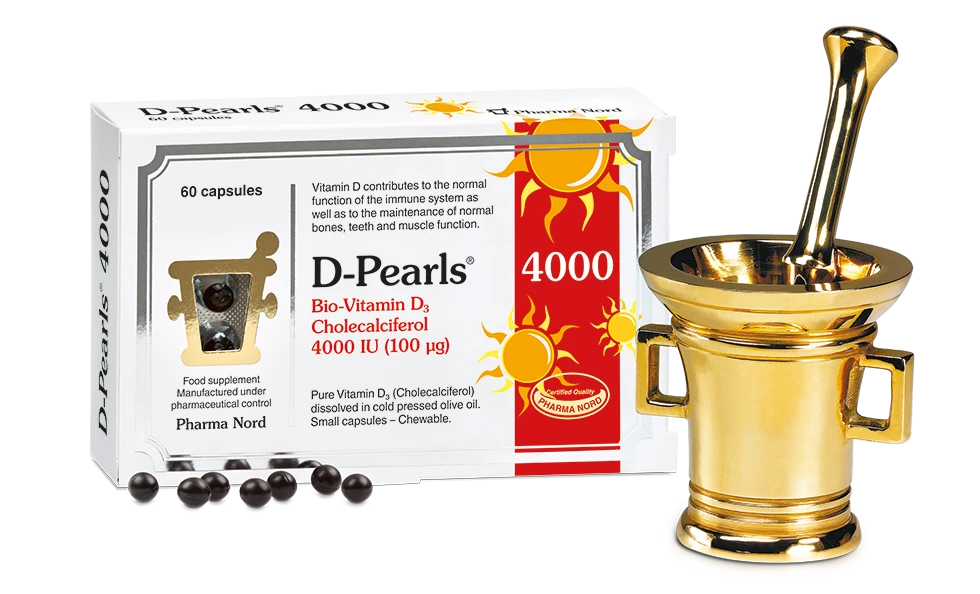 D-Pearls with 100 µg (4000 IU) of vitamin D3 in cold-pressed olive oil 60 capsule