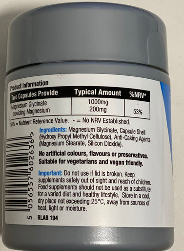 magnesium glycinate 60 vegan capsules high absorption formula, reduce tiredness and fatigue