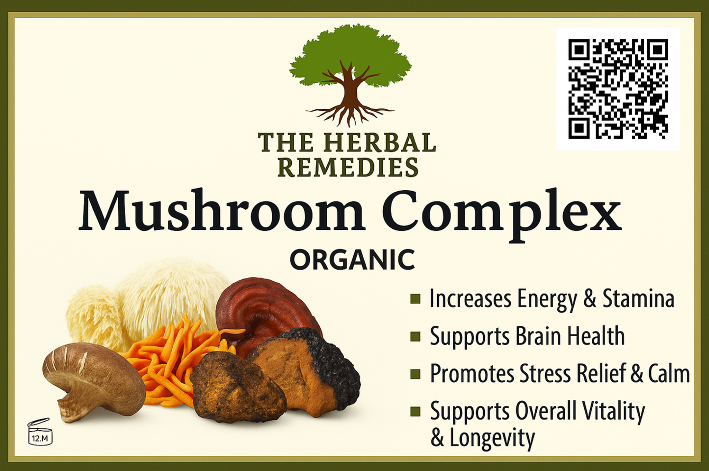 Contains:
Chaga Mushroom (Inonotus obliquus)
Cordyceps Mushroom (Cordyceps militaris/sinensis)
Reishi Mushroom (Ganoderma lucidum)
Shiitake Mushroom (Lentinula edodes)
Lion’s Mane Mushroom (Hericium erinaceus)