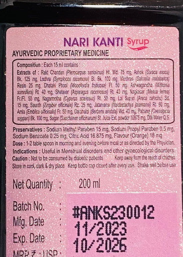 Nari Kanti syrup 200ml for women gynecological disorders