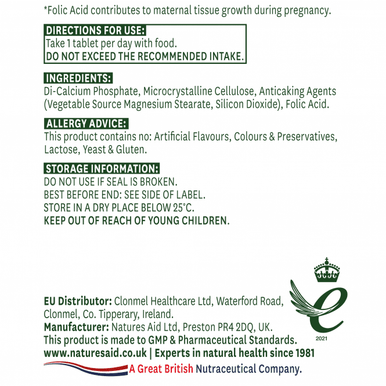 Folic Acid 90 Tablets Natures Aid