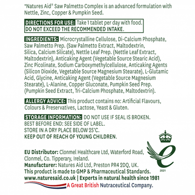 Saw Palmetto Complex With Nettle, Zinc & Amino Acids 60 TABLETS