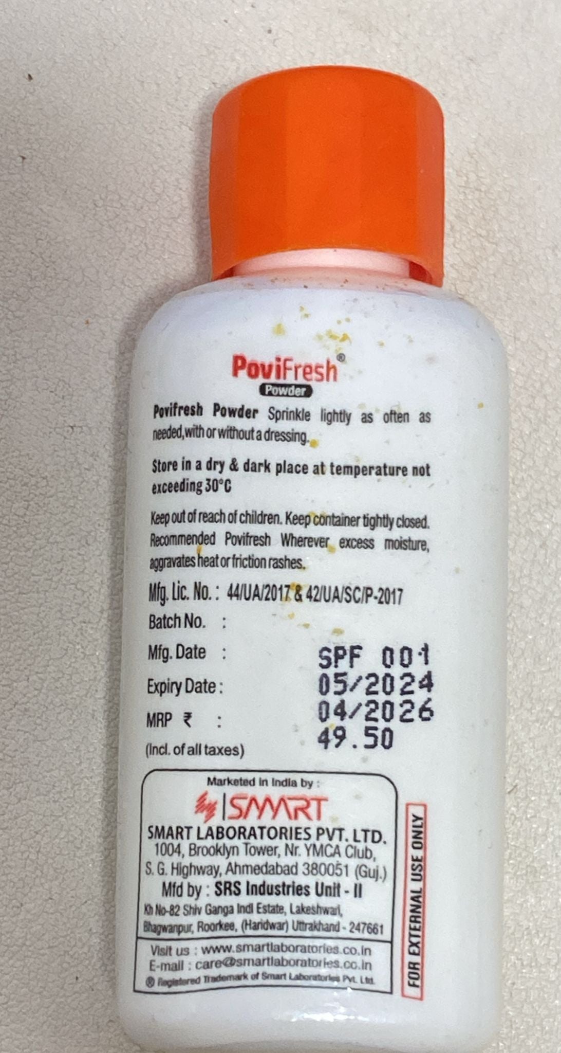 Povidone Iodine 5% Microbicidal Powder for Skin Infections (10 gm)