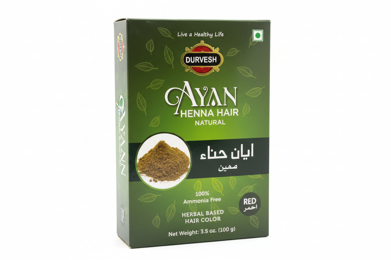 Box of Durvesh Ayan Henna Hair Natural on a wooden surface