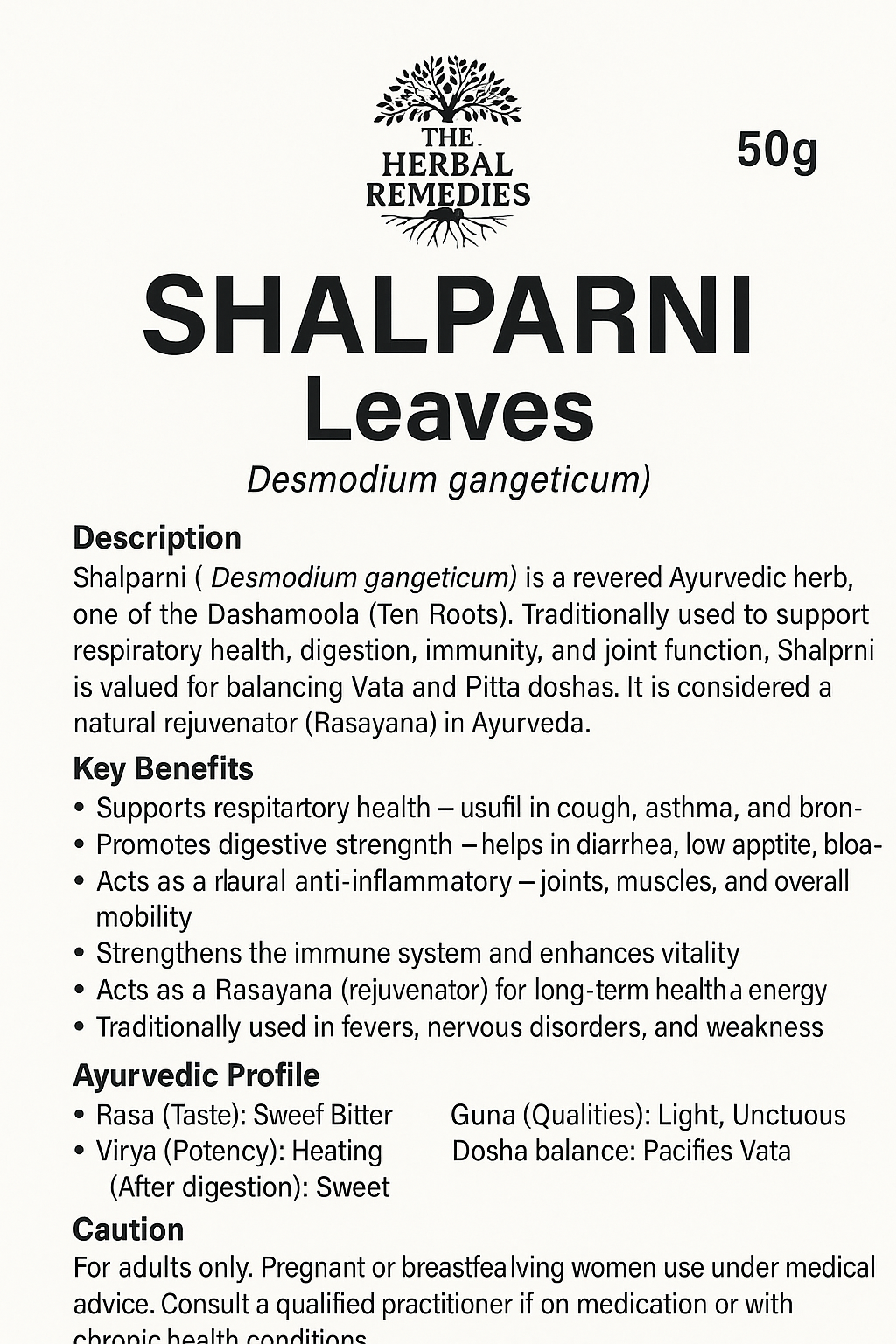 Shalparni leaves (Desmodium gangeticum) – 50g
