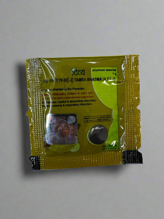 Tamra Bhasm Pure Copper Tamra Bhasma is an ayurvedic medicine that is made using copper. It helps in liver diseases, skin diseases, weight management, abdominal distention. (Copy)