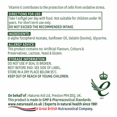 Vitamin E 1000iu Natures Aid 30 softgels