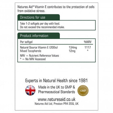 Vitamin E 200iu Natures Aid 60 softgels