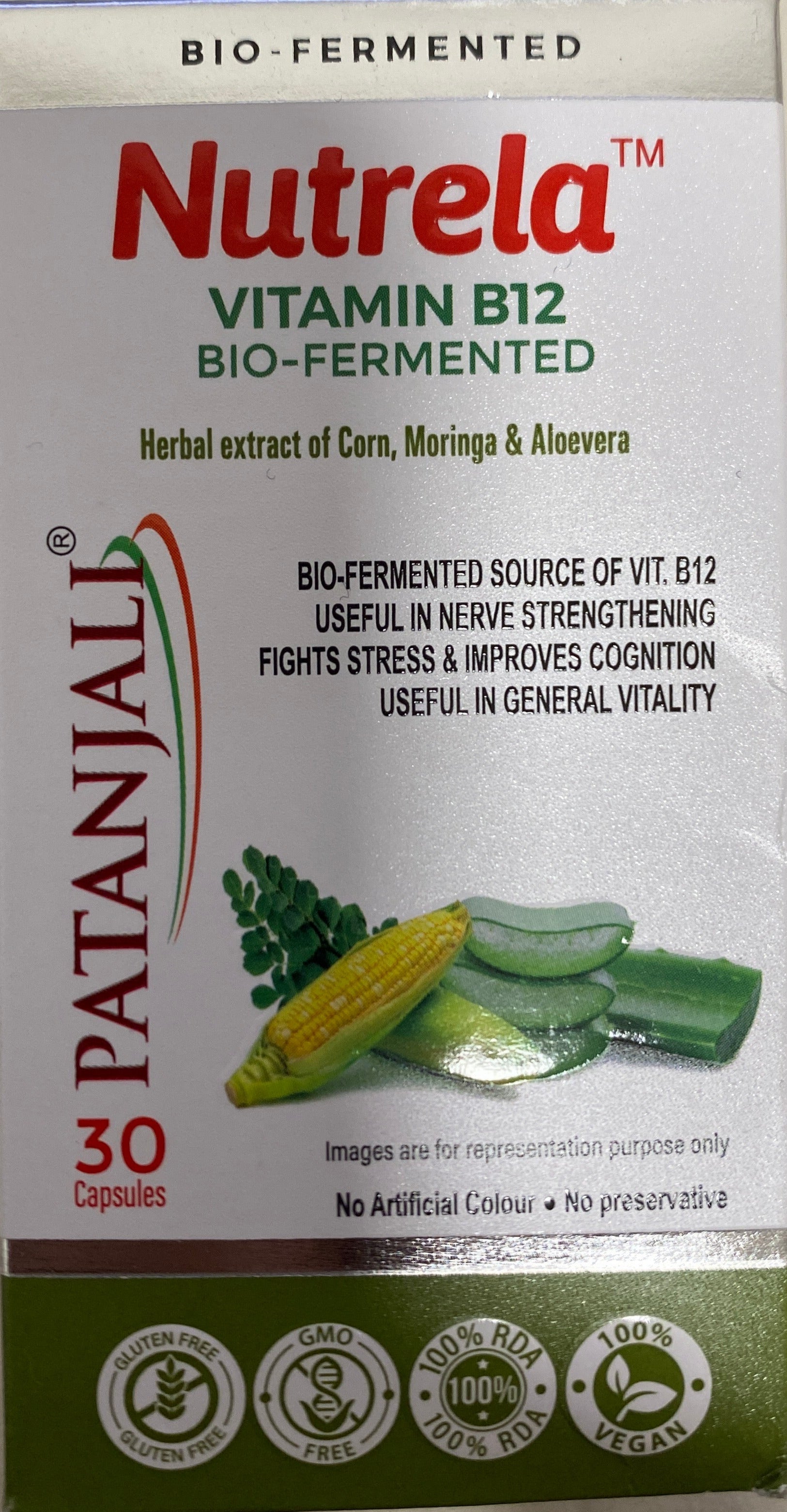 Vitamin B12 bio fermented 30 veg capsules, herbal extract of corn, moringa, aloevera