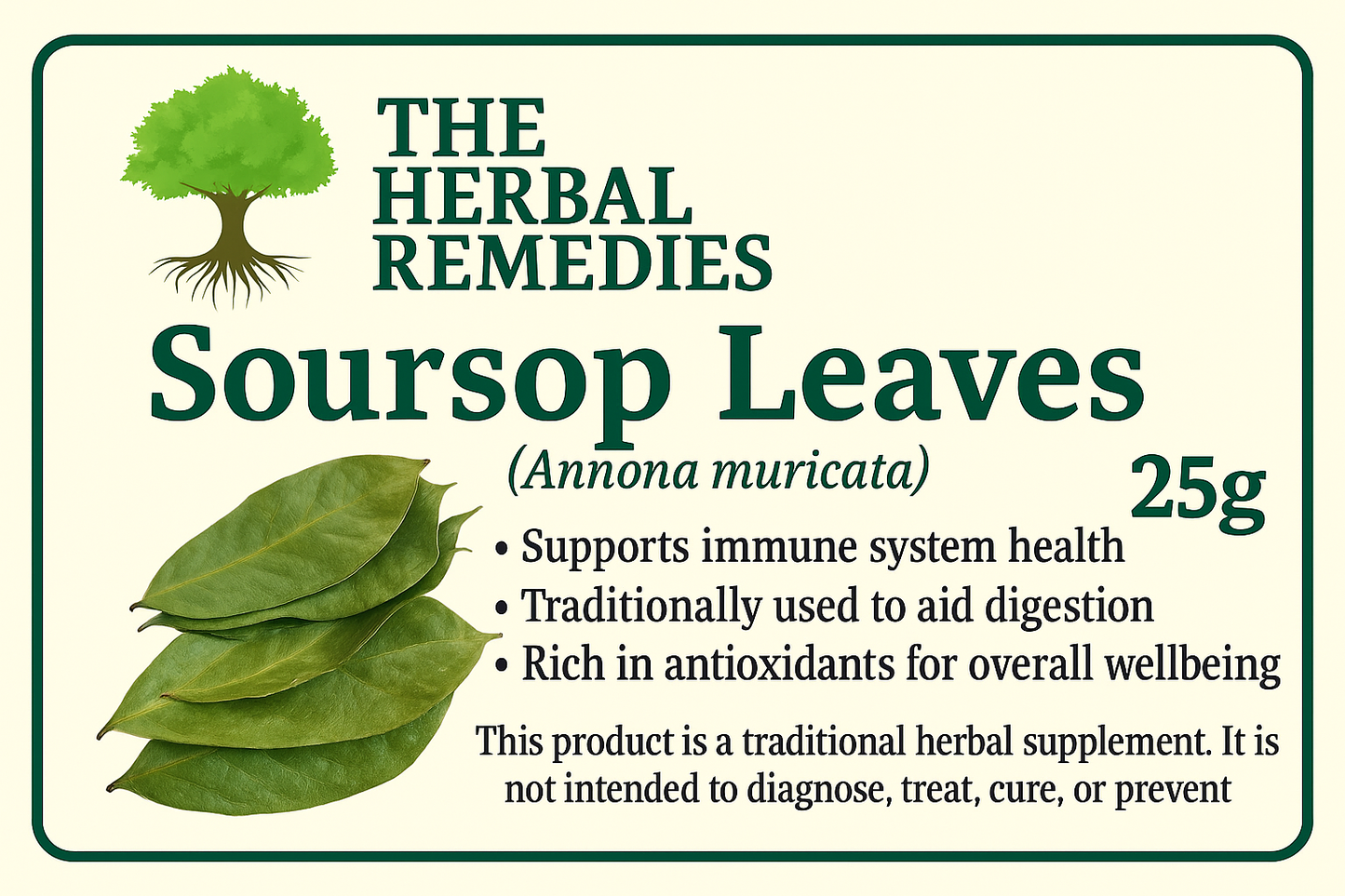 Soursop Leaves 25g, Approx, 50 Dried Leaves