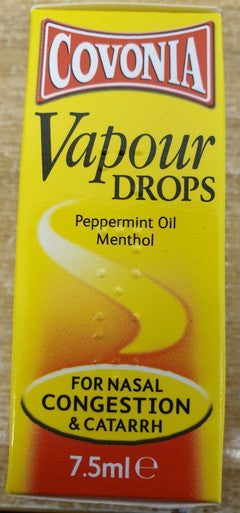 Vapour Drops Peppermint Oil Menthol Nasal Congestion Catarrh 7.5ml Covonia