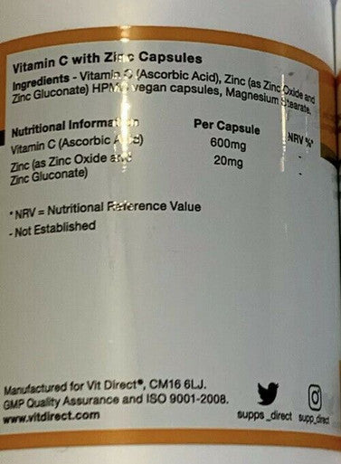 Vitamin C with Zinc High Strength 120  Vegan Capsules