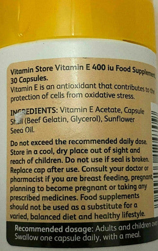 Vitamin E  400 International Units 30 Capsules - UK Made