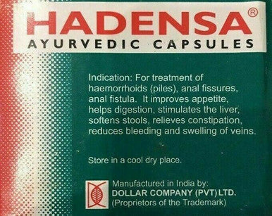 Hadensa Capsule Chronic Constipation Bleeding Piles Haemorrhoids Fistula 100 capsules