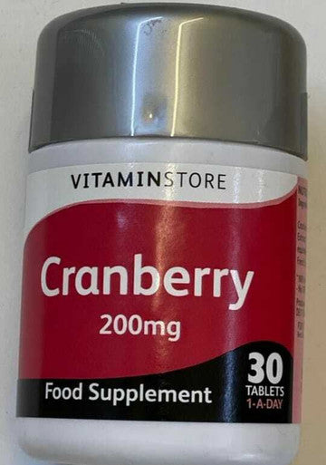Cranberry 200mg Food supplement 30 tablets cranberry extract, providing a natural solution for urinary tract health