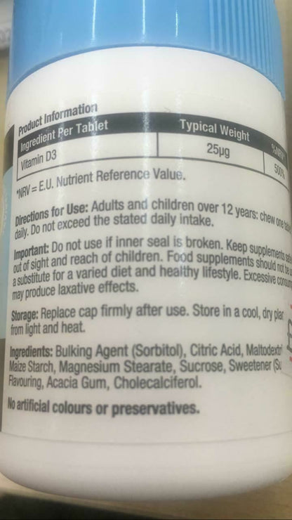  chewable Vitamin D highstrength raspberry flavour