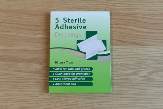 5 Sterile Adhesive Dressings - Low Allergy Adhesive - 10cm x 7cm