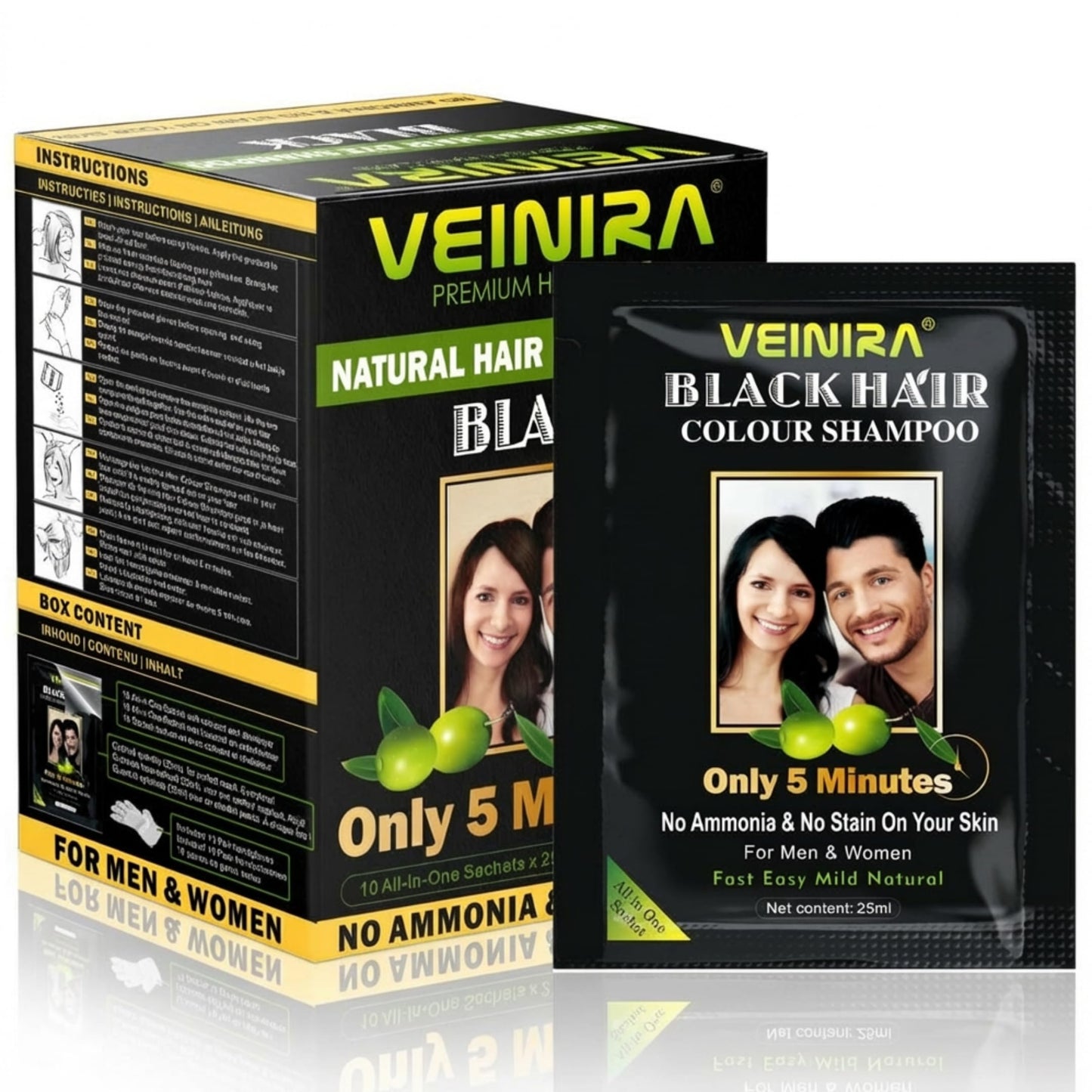 Veinira Hair Color Shampoo | 5 Minute Grey Coverage | Black &  Brown