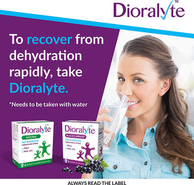 Dioralyte - Fast and Effective Supplement Treatment for Reducing Dehydration and Replacing Electrolytes (mineral salts) of Lost Body Water and Salts- Blackcurrant Flavour - 6 Sachets