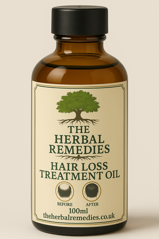 Bottle of The Herbal Remedies hair loss treatment oil 