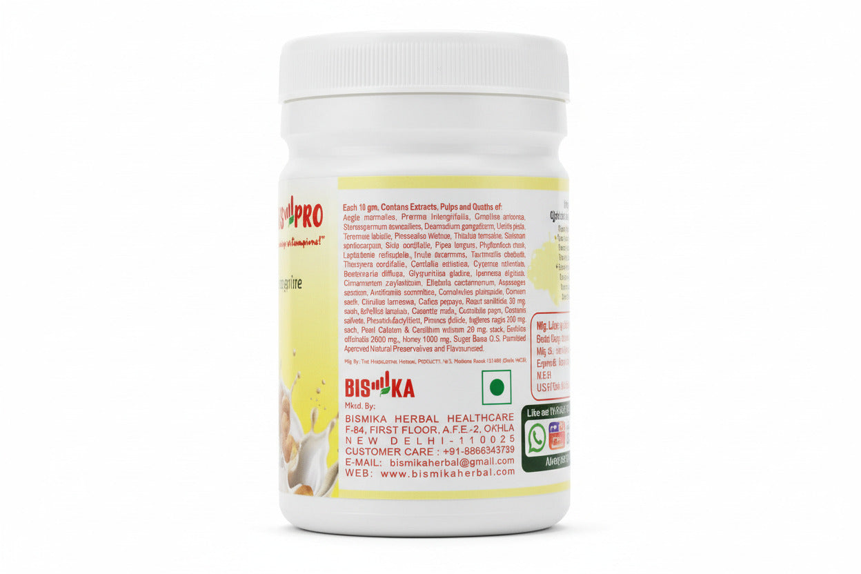 Bisimka herbal supplement container with text on a green background