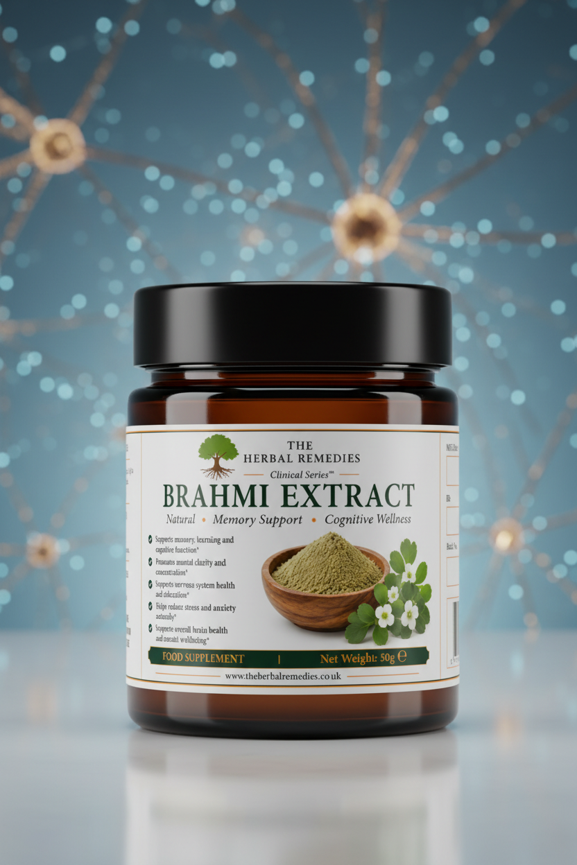Premium Brahmi (Bacopa monnieri) Extract traditionally used to support memory, focus, cognitive function, emotional wellbeing and nervous system health.