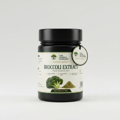 Label of Broccoli Extract from The Herbal Remedies Clinical Series with broccoli image and text.