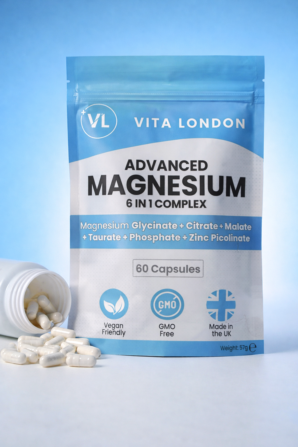 Magnesium 6-in-1 Complex – 60 Capsules | Magnesium Glycinate, Citrate, Malate & Zinc | Vegan | Made in UK