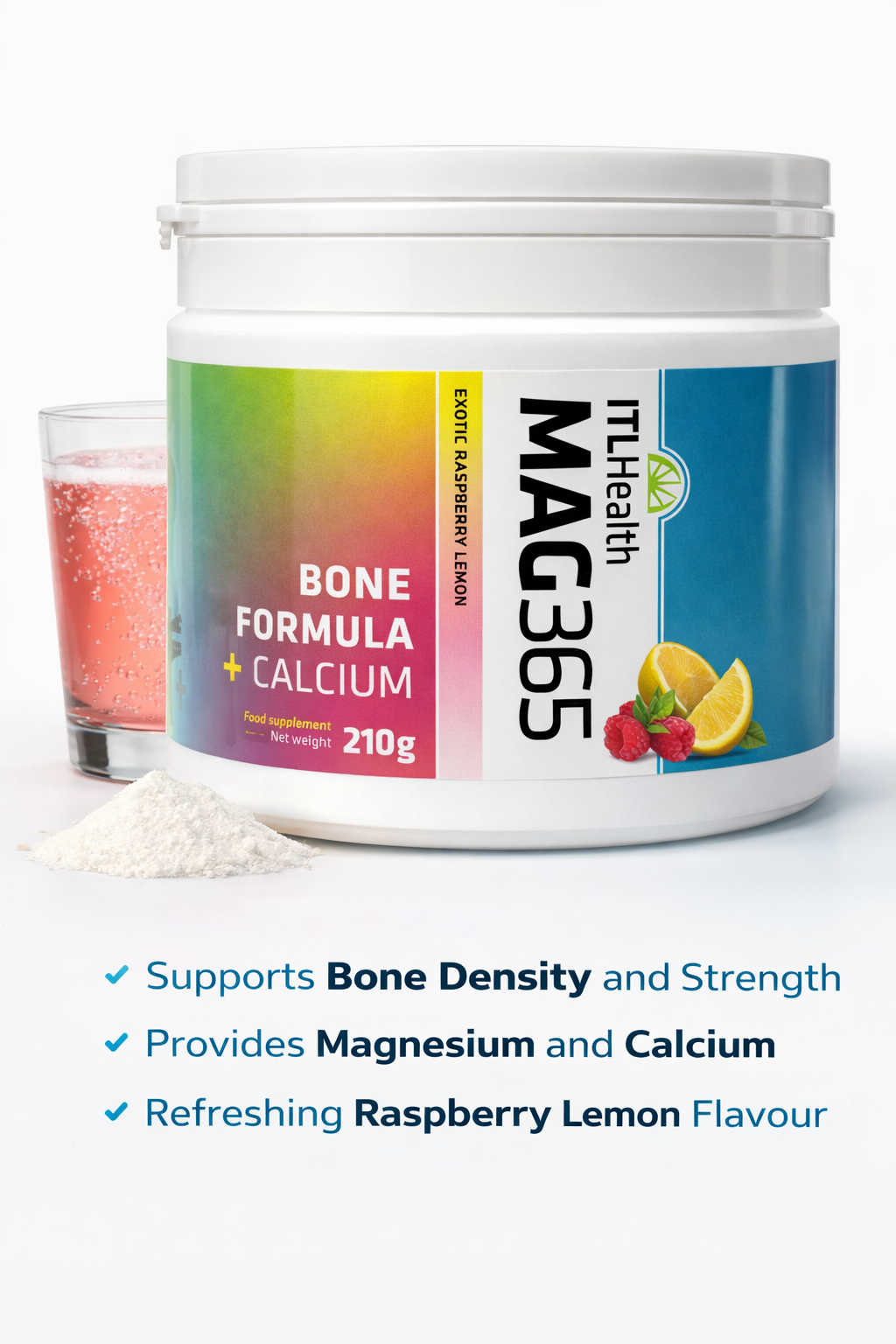 MAG365 Bone Formula + Calcium – Exotic Raspberry Lemon Powder 210g