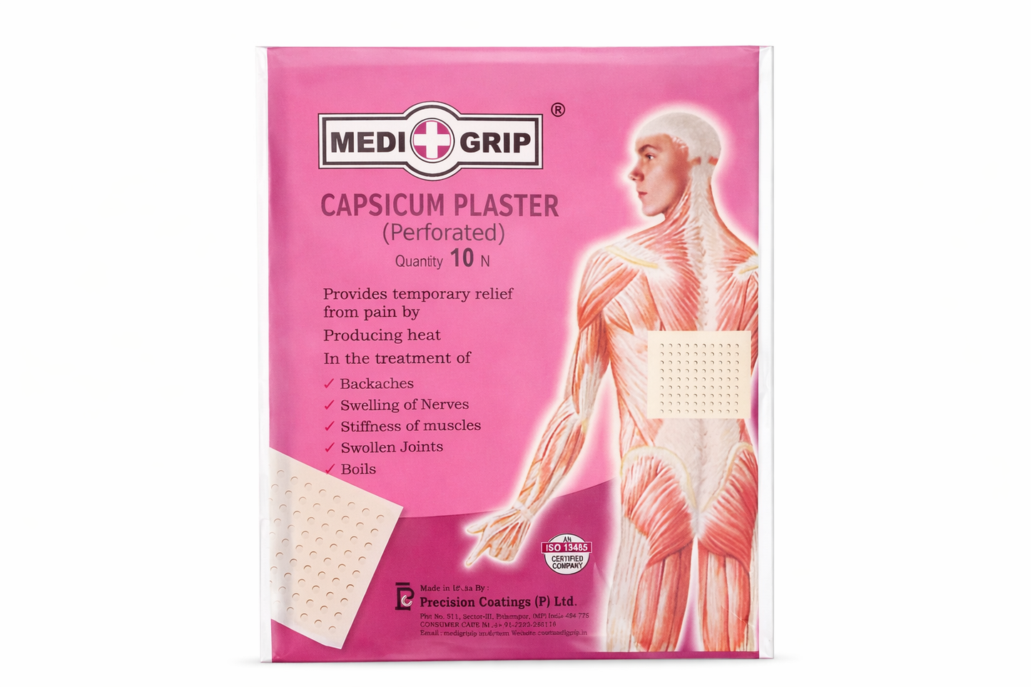 Medi Grip Capsicum Plaster (Perforated) – Heat Pain Relief Patch – Pack of 10