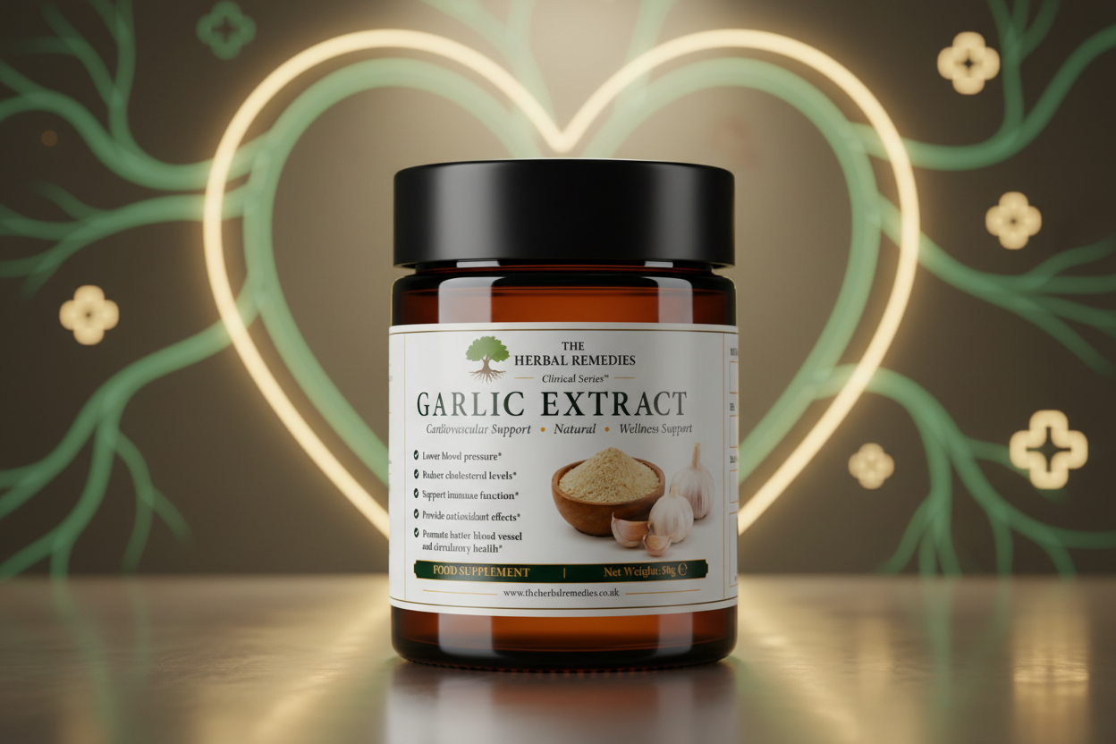 Premium Garlic (Allium sativum) Extract traditionally used to support heart health, healthy circulation, immune function and antioxidant protection.